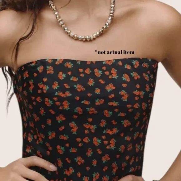 🍓 ANTHRO TILDA SLIP DRESS BIAS CUT STRAWBERRY PRINT REMOVABLE STRAPS XSP NWT - Picture 3 of 8